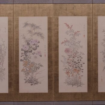 橋本雪蕉《名花十二客図屏風》（右隻）